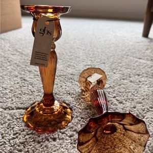 Gianni Bini Amber Glass Candlesticks - Pair